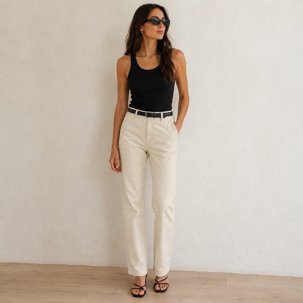 Calvin Klein Jeans Cream Khaki High Rise Straight Leg Pants Size 2 90s
